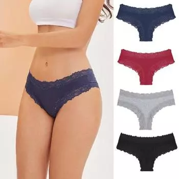 FINETOO кружевные трусики для женщин сексуальные стринги нижнее белье женские трусики хлопковые трусики с цветочным принтом S чёрный