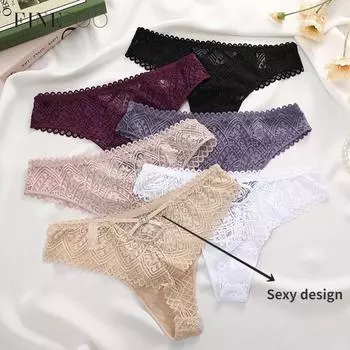 FINETOO кружевные трусики для женщин, трусы с ромбовидным дизайном, сексуальные стринги, нижнее белье с Т-образной спинкой, мягкие удобные трусы S белый