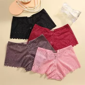 FINETOO кружевные трусы-боксеры женские бесшовные кружевные трусики сексуальное женское белье с высокой талией нижнее белье S белый