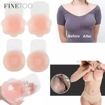 FINETOO Lift Push Up Bra 1-6 пар моющиеся накладки на грудь водонепроницаемые невидимые силиконовые наклейка на сосок на грудь Upgrade-flower-6.5cm(for AB)