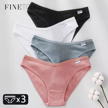 FINETOO M-4XL Хлопковые трусики Женское нижнее белье с V-образным вырезом Большие размеры Трусы Женские трусы с низкой посадкой Удобные трусики Нижнее белье M&3pcs
