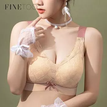 FINETOO M-5XL Женское кружевное нижнее белье Сексуальное нижнее белье Femme Bralette Бесшовный бюстгальтер Без бюстгальтеров Push Up Интимные женщины Бюстгальтер M белый