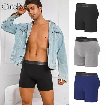 FINETOO мужские трусы-боксеры из чистого хлопка, средние трусы-боксеры FINETOO, дышащее нижнее белье, антибактериальные трусы S-XXL S чёрный