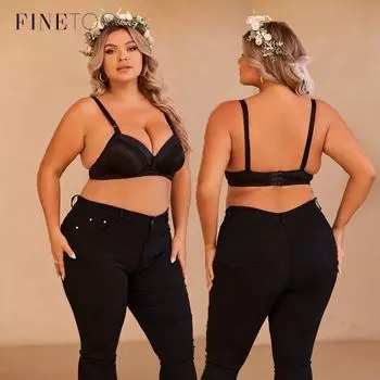 FINETOO Plus Бюстгальтер без тонкого нижнего белья на косточках Женский верхний бюстгальтер с вышивкой 38 чёрный