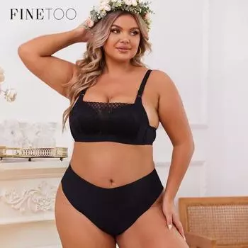 FINETOO плюс размер бюстгальтер женский полный полный охват тонкий косточек бесплатно бюстгальтер без косточек нижнее белье собранный цветок кружевной бюстгальтер 38 чёрный