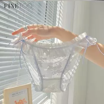 FINETOO Прозрачное Милое Сетчатое Марлевое Флэш Сексуальное Женское Нижнее Белье Летние Тонкие Кружевные Трусики Из Хлопка С Промежностью M&1pc чёрный