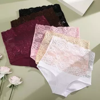 FINETOO Прозрачные трусики Сексуальное женское компрессионное белье с высокой талией Кружевные трусы Женские дышащие кружевные ультратонкие S&1pc розовый