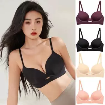 FINETOO Бюстгальтер пуш-ап для женщин, однотонное нижнее белье, женское мягкое и удобное дышащее белье 34B чёрный