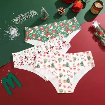 FINETOO Рождественский подарок Женские трусики из ледяного шелка Чистый хлопок Нижнее белье Сексуальные трусы с V-образным вырезом Бесшовное и не оставляющее следов женское нижнее белье XS