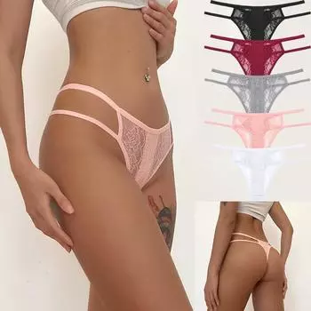 FINETOO S-XL, размер нижнего белья для девочек, сексуальные трусики с двойной талией и низкой талией, хлопковые кружевные женские стринги S розовый