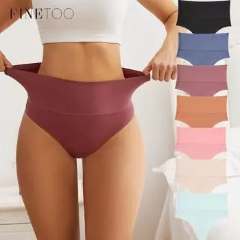 FINETOO S- XXXL стринги с высокой талией, однотонные трусики для женщин, эластичные и антибактериальные трусы S чёрный