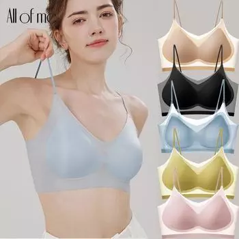 FINETOO бесшовный бюстгальтер для женщин M-XXXXL размера плюс на бретельках ультратонкое дышащее нижнее белье из ледяного шелка M чёрный