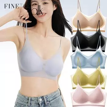 FINETOO бесшовный бюстгальтер для женщин M-XXXXL размера плюс на бретельках ультратонкое дышащее нижнее белье из ледяного шелка M чёрный