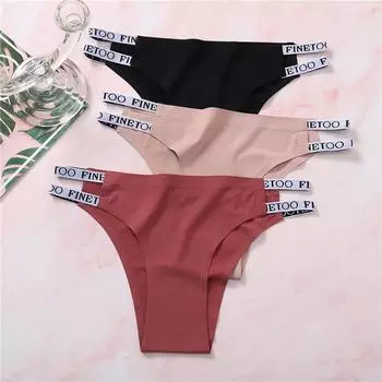 FINETOO сексуальные бразильские трусики женские бесшовные стринги ML женские мягкие трусы гладкое нижнее белье с буквами женское нижнее белье