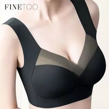 FINETOO сексуальные бюстгальтеры с глубоким V-образным вырезом, женские лоскутные кружевные бюстгальтеры без косточек L-3XL размера плюс, беспроводной бюстгальтер, однотонное бесшовное нижнее белье, нижнее белье 2022 XXXL бежевый