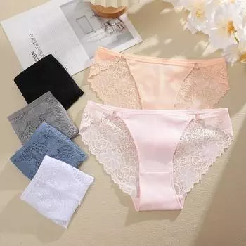 FINETOO Сексуальные хлопковые трусики для женщин с металлическими пуговицами, кружевное прозрачное белье с вырезом S белый