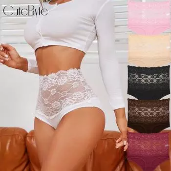 FINETOO Сексуальные кружевные трусики для женщин Удобное нижнее белье с высокой талией Хлопковое нижнее белье S белый
