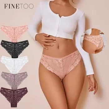 FINETOO Сексуальные кружевные трусики для женщин Мягкое дышащее нижнее белье Узорчатые кружевные однотонные трусики S чёрный