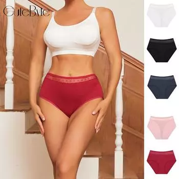 FINETOO сексуальные кружевные трусики с высокой талией для женщин, нижнее белье из чистого хлопка, мягкое кружевное белье с цветочным принтом S