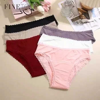 FINETOO сексуальные кружевные женские трусики бесшовные соблазнительное нижнее белье со средней талией женские дышащие трусы женские эластичные трусы с шаговым швом XXL красный