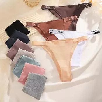 FINETOO сексуальные трусы для женщин, хлопковые трусики, однотонные стринги, нижнее белье, удобное нижнее белье
