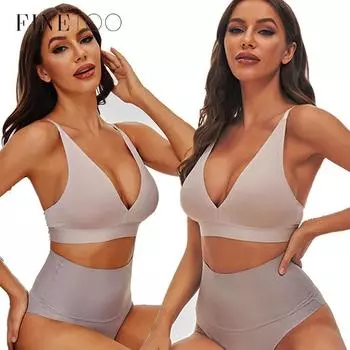 FINETOO сексуальный женский бесшовный бюстгальтер с глубоким V-образным вырезом, нижнее белье с эффектом пуш-ап, бюстгальтер с открытой спиной, S-XL, спортивный топ, бюстгальтеры, женское нижнее белье с подушечками XL синий