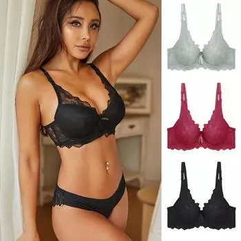 FINETOO кружевной бюстгальтер со сборками для женщин сексуальное нижнее белье удобное нижнее белье 34/75B зелёный