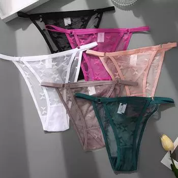 FINETOO сплошной цвет кружева полые с низкой талией сексуальное нижнее белье стринги с бантом женские трусы S