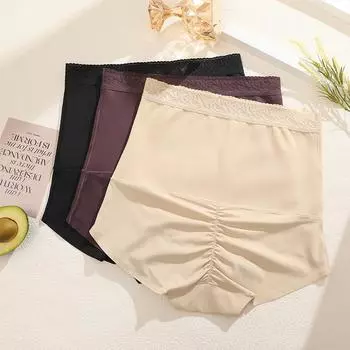 FINETOO Трусики с высокой талией для женщин, кружевной пояс, нижнее белье для живота, нижнее белье с подтяжкой ягодиц S чёрный