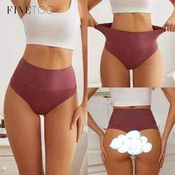 FINETOO Трусики с высокой талией для женщин Т-образные стринги антибактериальные трусы стрейч нижнее белье S чёрный