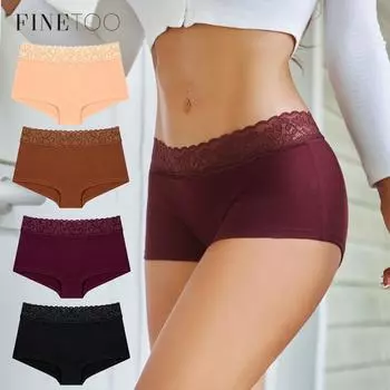 FINETOO Трусы-боксеры из чистого хлопка для женщин и мальчиков, короткие кружевные трусики с поясом, мягкое дышащее нижнее белье S чёрный