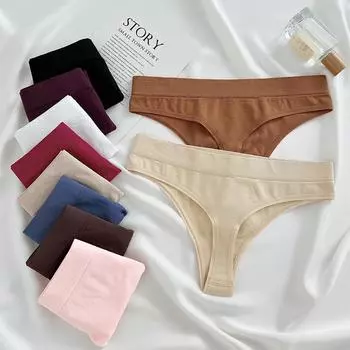 FINETOO женские бесшовные хлопковые стринги со средней талией, однотонные, мягкие и удобные стринги, нижнее белье Underwera S чёрный