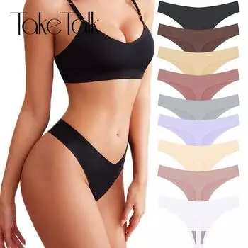 FINETOO женские бесшовные стринги Майяра цветные сексуальные стринги женские разноцветные ледяной шелк без следов нижнее белье мягкие трусики с высоким вырезом S чёрный