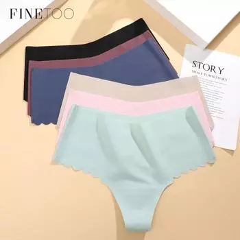 FINETOO Женские бесшовные стринги с волнистым дизайном, нижнее белье с Т-образной спинкой, однотонное и удобное нижнее белье S чёрный