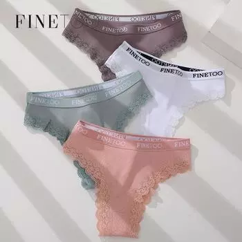 FINETOO женские хлопковые трусики для девочек стринги с надписью бразильские трусики сексуальное кружевное нижнее белье для женщин нижнее белье трусики-бикини XXL белый