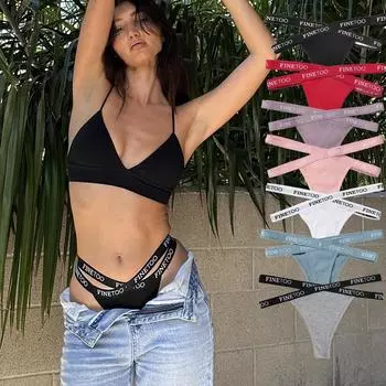 FINETOO женские хлопковые трусики, нижнее белье, женские стринги с надписью на талии и короткими трусиками для девочек XL чёрный