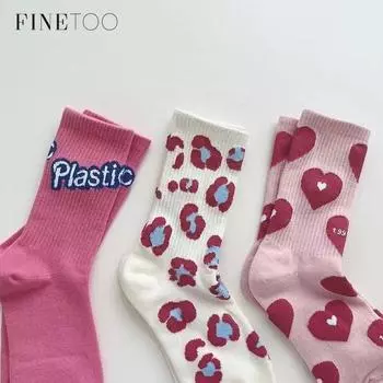 FINETOO женские клубнично-розовые носки Love, средние носки-трубочки, модные универсальные милые модные носки Ins