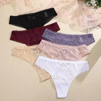 FINETOO женские кружевные трусики с ромбовидным дизайном, сексуальные стринги, нижнее белье с Т-образной спинкой, мягкие удобные трусы