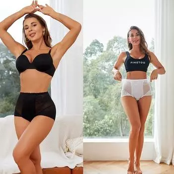 FINETOO женские кружевные трусики с высокой талией и V-образной талией, дизайнерское короткое нижнее белье с высокой талией, удобное нижнее белье S чёрный