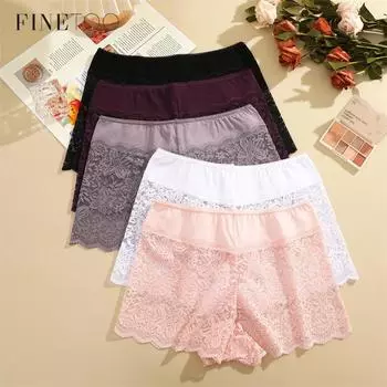 FINETOO Женские кружевные трусики Сексуальное нижнее белье Кружевные трусы-боксеры с принтом Однотонное нижнее белье S белый