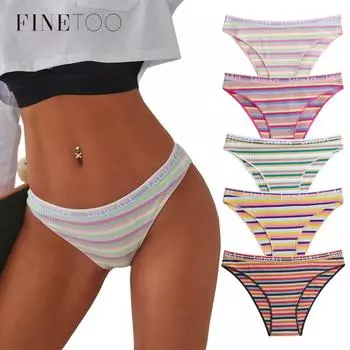 FINETOO женские радужные трусики, модные трусы в разноцветную полоску, сексуальное нижнее белье с низкой талией, женские хлопковые трусы, женские интимные трусы M