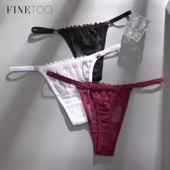 FINETOO Женские сексуальные стринги из хлопка с металлическим кольцом и Т-образной спинкой, нижнее белье с низкой талией S чёрный
