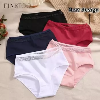FINETOO женские трусики из чистого хлопка, сексуальные трусы с высокой талией, кружевное мягкое нижнее белье с цветочным принтом S чёрный