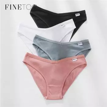FINETOO женские трусики из хлопка, нижнее белье M-XL, сексуальные трусы с V-образной талией для девочек, мягкие трусики с низкой посадкой, женские трусы, женское нижнее белье, новинка L белый