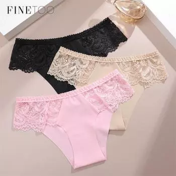 FINETOO Женские трусики из ледяного шелка Мягкие кружевные трусики Удобное и дышащее нижнее белье S чёрный