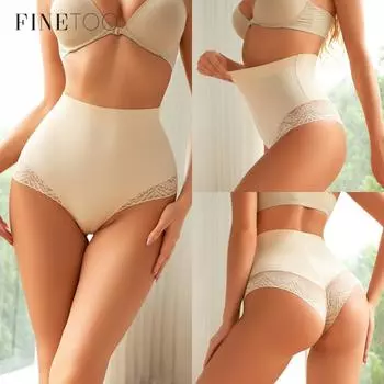 FINETOO женские трусики с высокой талией, кружевные стринги, мягкое и удобное нижнее белье, сексуальные трусы S чёрный