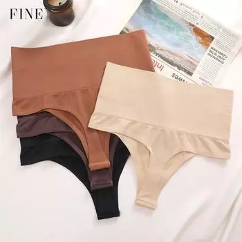 Женские трусики-стринги FINETOO с высокой талией, утягивающие живот, из чистого хлопка, комфортное нижнее белье, дышащие стринги S чёрный