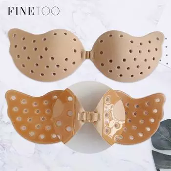 FINETOO женский бюстгальтер с пряжкой спереди, силиконовый бюстгальтер с лепестками на груди, липкие наклейки на бюстгальтеры, многоразовый подъемный чехол для сосков, невидимый клей, бюстгальтеры без бретелек D бежевый