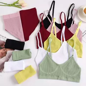 FINETOO женское сексуальное нижнее белье, бесшовный комплект с бюстгальтером, трусики с высокой талией, женское нижнее белье без косточек, укороченный топ для фитнеса, простой спортивный бюстгальтер для активных девочек S-M красный