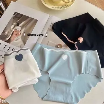 FINETOOбесшовные трусики для женщин, хлопковые трусики с промежностью, антибактериальное нижнее белье, трусики Love, 6 цветов, M-XL M(40-50kg) чёрный